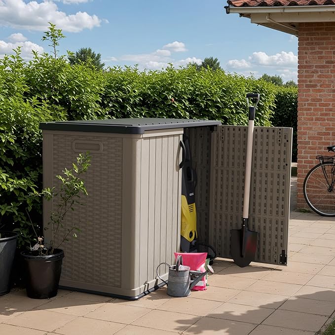Devoko Outdoor Storage Cabinet 26 Cu Ft with Lockable Doors, Horizontal Storage Shed Waterproof Patio Tools Storage Box for Sofa Cushions, Gardening Tools and Accessories (Beige) DEVOKO