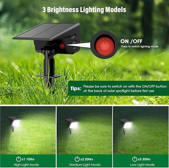 Solar Spot Lights Outdoor with 60 LED & Auto On/Off, 4 Pack Solar Lights Outdoor Waterproof IP68 with 3 Lighting Modes, 2-in-1 Solars Landscape Light for Outside, Garden, Yard(Cool White) Rootora