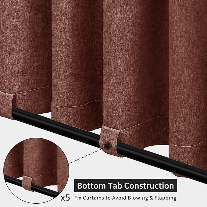 Easy-Going Linen Look Outdoor Curtains Waterproof Windproof Porch Curtains, Soft Thicken Outdoor Privacy Curtains for Patio, Gazebo, Grommet Top and Tab Bottom Drape, 1 Panel, 110x84 inch, Terra Red Easy-Going