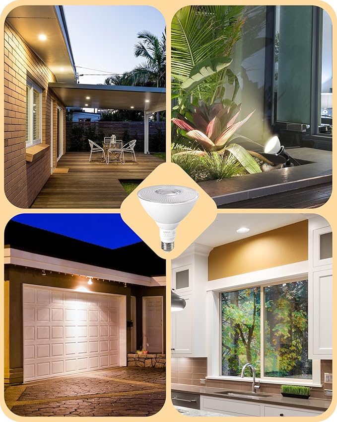 EDISHINE Flood Light Bulbs, PAR38 LED Outdoor Flood Light Bulbs, 120W Equivalent Dimmable Waterproof for Patio Yard Porch Driveway Garage, 3000K Warm Light 18W 1800LM E26 Base, 4 Pack, ETL Listed EDISHINE