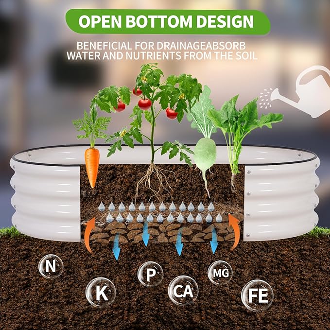 Galvanized Raised Garden Bed - 4x2x1FT Metal Planter Boxes Outdoor | Oval Steel Raised Bed Kit for Gardening with Protective Tape, Gloves for Vegetables, Flower, Herb (White) Permade