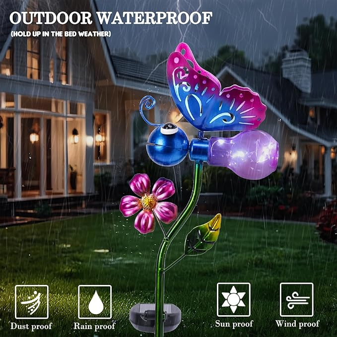 VCUTEKA Solar Garden Lights Metal Flower Decor Colorful Solar Pathway Light with LED Cracked Crystal Ball Outdoor Decorative Stake for Patio Yard Lawn Garden Decor (Purple) VCUTEKA