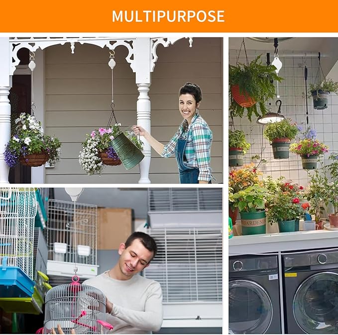 5PCS Plant Pulley System - Retractable & Adjustable Hanger for Indoor/Outdoor Use， Heavy Duty Pulley Hook for Hanging Baskets, Flower Pots, Plants, and Bird Feeders(5Pcs-White) HOGXUAE