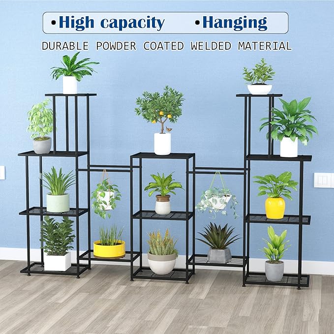 Twhep Tall Multi Tier Plant Stand, 13 Tiers Multifunctional Plant Stands for Indoor Plants, Decorative Black Steel Plant Shelf for outdoor Patio Garden Balcony and Yard Twhep