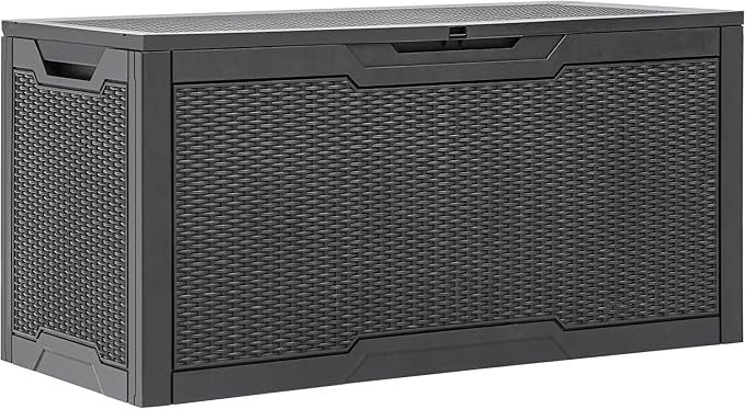 YITAHOME 100 Gallon Resin Deck Box, Weather Resistant Outdoor Storage Box, Lockable Indoor Outdoor Storage for Supplies and Essentials, Dark Gray YITAHOME