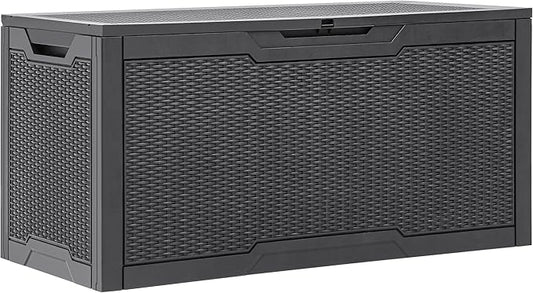 YITAHOME 100 Gallon Resin Deck Box, Weather Resistant Outdoor Storage Box, Lockable Indoor Outdoor Storage for Supplies and Essentials, Dark Gray YITAHOME
