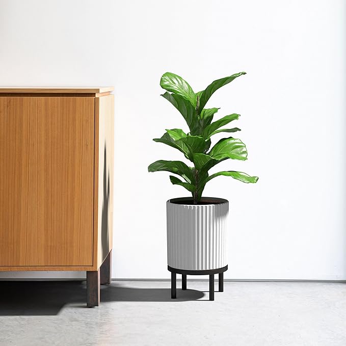 Veradek Demi Series Round Planter w/ Stand for Porch/Patio | Durable Plastic-Concrete & Wooden Stand | Modern Décor for Tall Plants, Flowers VeradekOutdoor