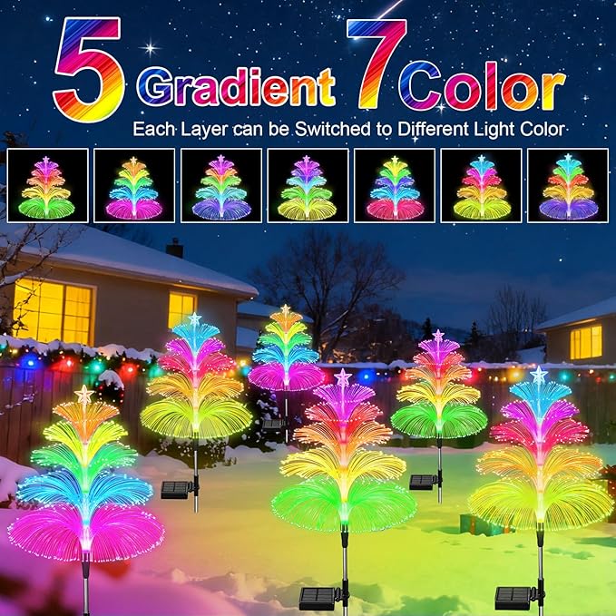 Solar Lights Outdoor Waterproof 7 Colorful Changing Ice Cream Rainbow Jellyfish Lights 3 Pack Solar Garden Lights Decor for Outside Yard Patio Pathway Decorations, Gifts for Mother's Women Kids WEITEXS