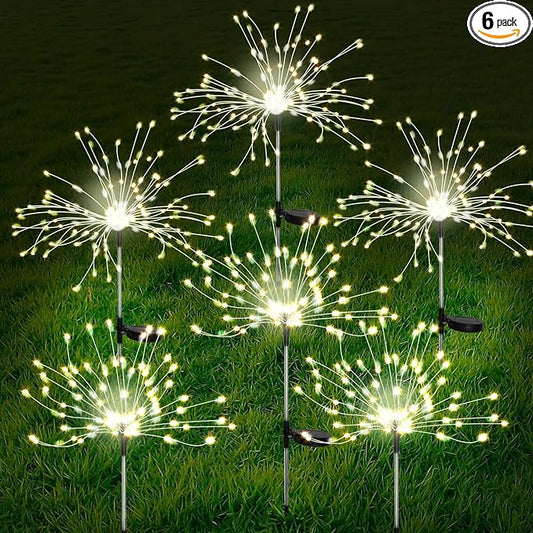 FOOING 6 Pcs Solar Garden Lights Solar Firework Lights, 200 LED String Light 2 Modes Twinkling Nightlight for Outside, Wedding, Party,Patio Home Deceration (Warm White) FOOING