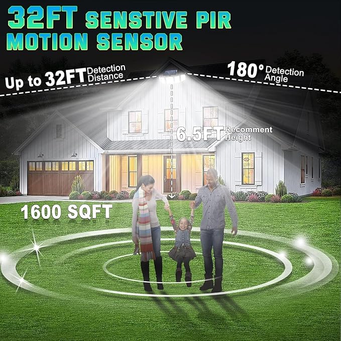 Solar Lights Outdoor Waterproof Motion Sensor - 416 LEDs 3000 Lumens Super Bright 3 Brightness 3 Modes 2400mAh 360° Illumination 32ft Solar Flood Security Light for Outside (with Stakes, 4) MDCMDCMSolarLightsOutdoor