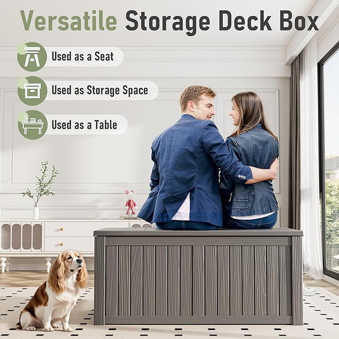 Outdoor Storage Box, Resin Deck Boxes Indoor and outdoor, Waterproof Storage Box Lockable Lid (Grey,150 Gallon) NBYSGO