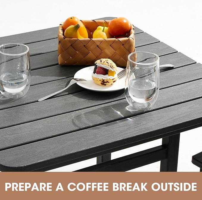 SERWALL Balcony Adirondack Chairs and Table 3 Pieces Set, Adirondack Bar Height Chairs Set of 2 and Bar Table, Outdoor Bar Stools Set, Gray SERWALL
