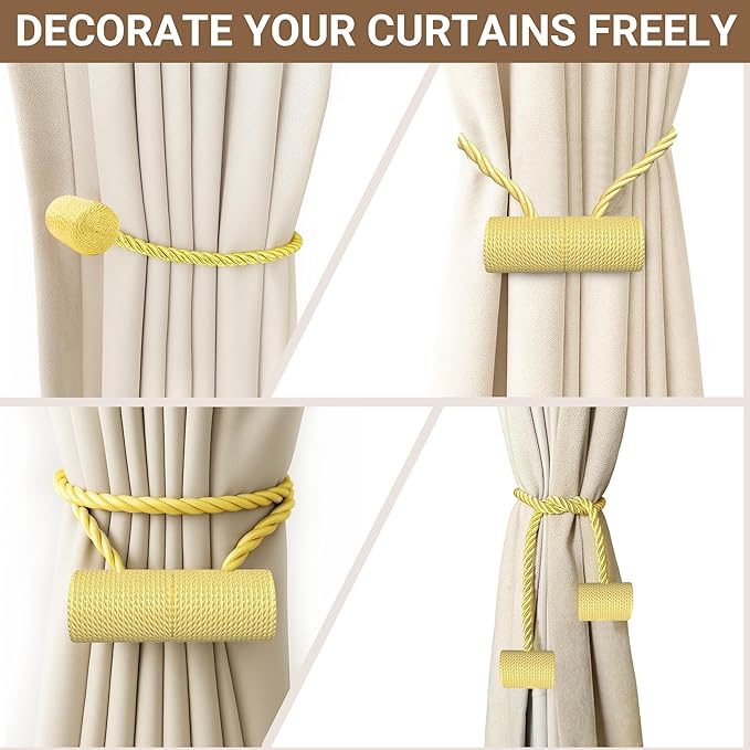 Hion Magnetic Curtain Tiebacks Golden 2pcs, Curtain Tiebacks Buckles Holdbacks Holders Hooks Clip for Home Bedroom Office Decorative Curtain Hion