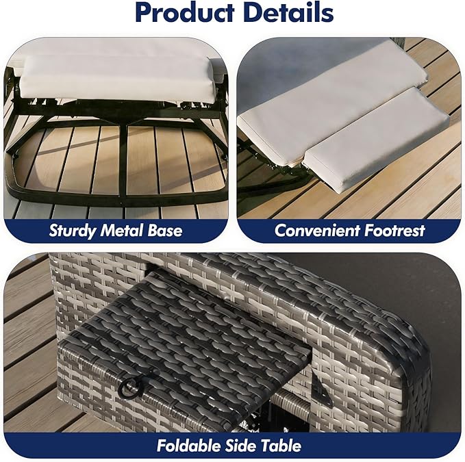 Outdoor Recliner Chair, Wicker Patio Recliners with Adjustable Backrest and Extended Foot Rest, Reclining Patio Chairs with Flip Table & Removable Cushion Cover for Porch zzw