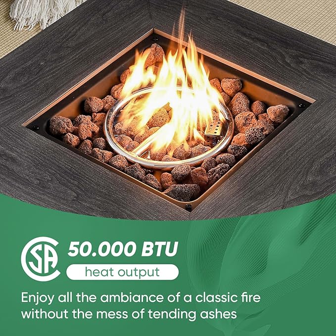 Belord 7 Pieces Patio Furniture Set with 50000BTU Propane Fire Pit Table: Wicker Patio Conversation Set with Outdoor Club Chairs Patio Couch Metal Side Table, All Weather Brown Rattan Belord