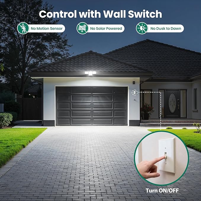 70W 7000LM LED Flood Lights Outdoor 2 Packs, Switch Controlled Security Lights with 4 Heads, Adjustable Heads, 6500K Daylight IP65 Waterproof Outside Wall Light for Backyard, Yard, Garage, Patio omibeeSolarlightsoutdoor