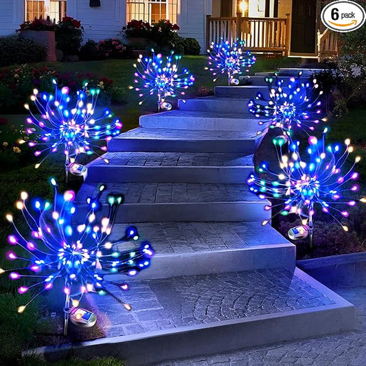 Anordsem Solar Lights Outdoor Waterproof: Garden Light Solar Powered for Yard Outside - Fireworks Lamp Colorful Lighting Path Decor 6 Pack - LED Sparkler DIY Decorating Gifts for Women Mom Wife Anordsem