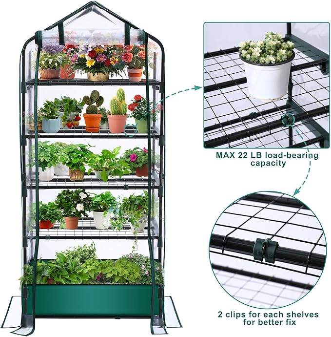 5 Tier Mini Greenhouse for Indoor Outdoor, Portable Green House with Durable PVC Cover and Shelves for Seedling, Heavy Duty Greenhouse with Waterproof Mat and Cover Tape, Gardening Gifts for Women Men Rootora