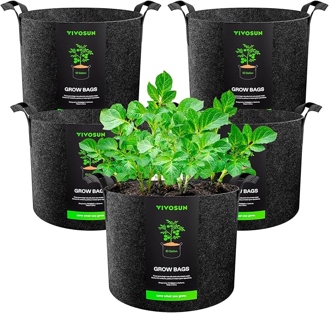 VIVOSUN 5-Pack 10 Gallon Plant Grow Bags, Heavy Duty Thickened Nonwoven Fabric Pots with Handles VIVOSUN
