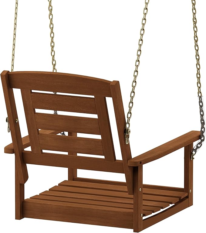 Furinno Tioman Hardwood Patio / Garden / Outdoor 2ft Porch Swing, 1 Seater with Hanging Chains, Natural Furinno-FitsYourSpaceFitsYourBudget