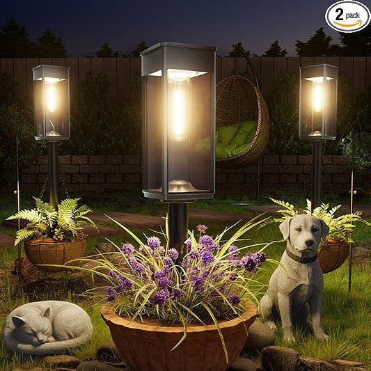 Solar Pathway Lights Outdoor, 2 Pack Bright Solar Lights Outdoor, IP65 Waterproof Solar Garden Lights Solar Powered Landscape Lighting for Yard Patio Walkway Driveway Pathway (Warm White) Professionalproductionofsolarlightsoutdoor%EF%BC%9A%EF%BC%89
