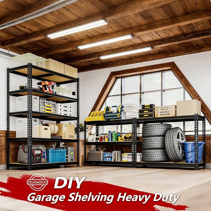 Heavy Duty Garage Shelving,5-Tier Metal Storage Shelves,2400LBS Shelving Unit,Adjustable Shelving Rack, Standing Shelf Units for Garage Storage Warehouse,28''×12''×60'',2 Pack Rootora