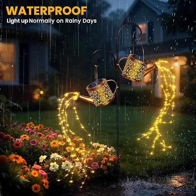 X-PREK Solar Garden Lights Outdoor Decoration, Metal Solar Watering Can Lights Outdoor Waterproof, Small Patio Light Yard Lawn Pathway Decor, Gardening Gifts for Women Mom Grandma 2 Packs X-PREK