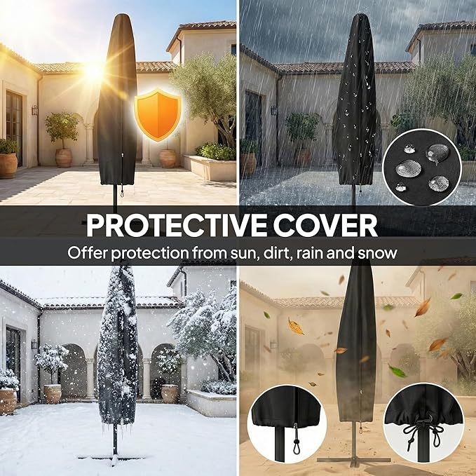 Outsunny 10 ft Offset Patio Umbrella with Cover, Round Hanging Cantilever Umbrella with 6-Position 360° Rotation, Crank Handle, Tilt, Cross Base, Heavy Duty Outdoor Umbrella for Garden Outsunny