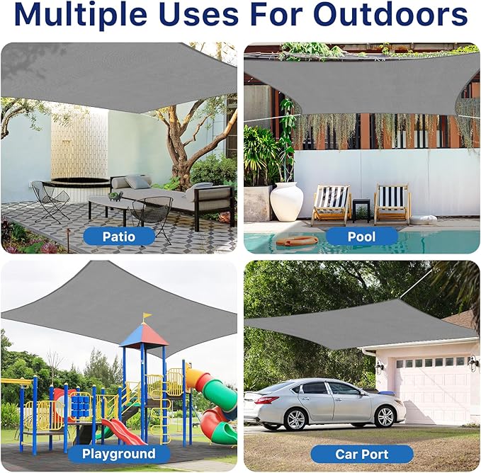 12'x12' Sun Shade Sail, UV Protection Outdoor Shade, Curved Tear Resistant Heavy Duty Sun Shade for Patio Garden, Backyard, Deck, Car Port, Playground, (Grey) RoomHacks