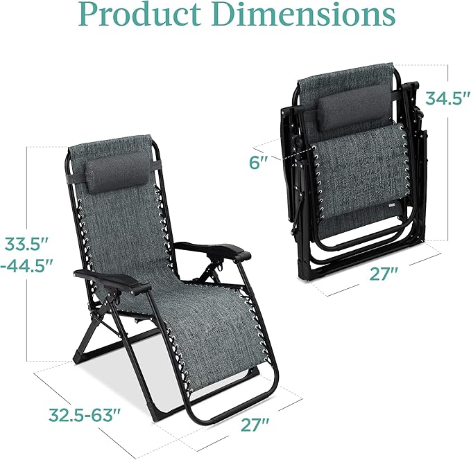 Best Choice Products Oversized Zero Gravity Chair, Folding Outdoor Patio Recliner, XL Anti Gravity Lounger w/Removable Cushion, Cup Holder, Side Tray, 350lb Capacity - Fossil Gray BestChoiceProducts