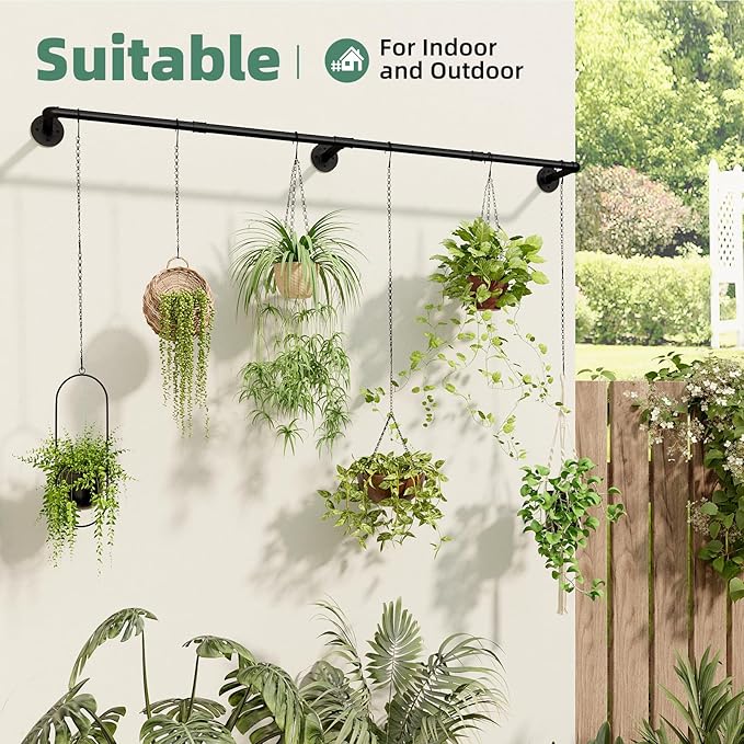 Plant Hanger Indoor with 6 Hanging Chains Hanging Planters for Indoor Plants Hanging Plant Holder Window Plants Rod Black Metal Shelves(70.8 Inch Pot not Included Galood
