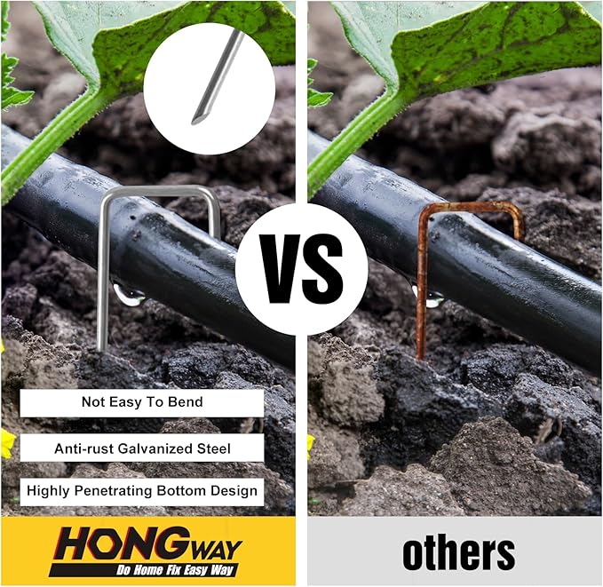 HongWay 100 Pack 6 Inch Landscape Staples, Galvanized Garden Stakes 11 Gauge U-shaped Tent Stakes Yard Pins Plant Cover Stakes Ground Staples for Landscaping Fabric, Lawn, Turf, Fence, Irrigation Hose HongWay