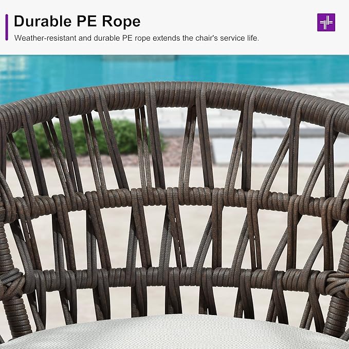 PURPLE LEAF Outdoor Rattan 24" Counter Height Bar Stools Chair Set of 2, Modern Patio Wicker Barstool with Backrest for Indoor and Outdoor, Kitchen Island, Coffee PURPLELEAF