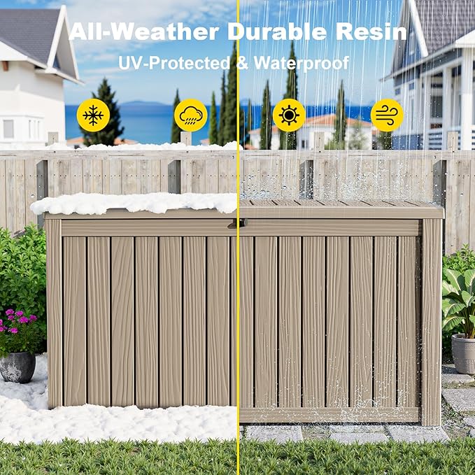 200 Gallon Outdoor Deck Box, Lockable Waterproof Outdoor Storage Boxes For Garden Tools,Indoor Cushions,Accessories Outside Storage Resin Weatherproof Container(Grey) MAIUSCOLI