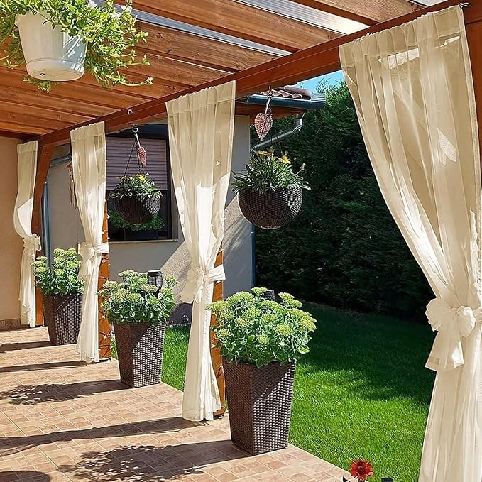 SpaceDresser Waterproof Outdoor Sheer Curtains for Patio - 2 Panels Rod Pocket Indoor Voile Sheer Curtain for Living Room,100W x 108L inch, Beige SpaceDresser