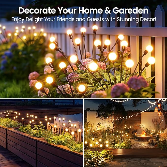 LETMY Solar Lights Outdoor, 4 Pack 32 LED Swaying Solar Garden Lights, Firefly Light for Outdoor Decorations, Garden Decor with Big Bulb & Larger Panel, Unique Gifts for Women, Gifts for Grandma Letmy