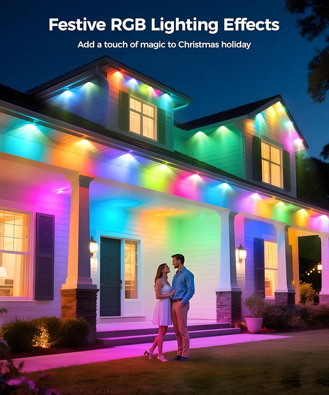 POOFZY Permanent Outdoor Lights for House,200ft RGB+IC Smart Outdoor Decor, 50 Scene Modes,App/Remote Control,for Christmas,Super Bowl,V-Day,Thanksgiving,Daily & Holiday Party Decor POOFZY