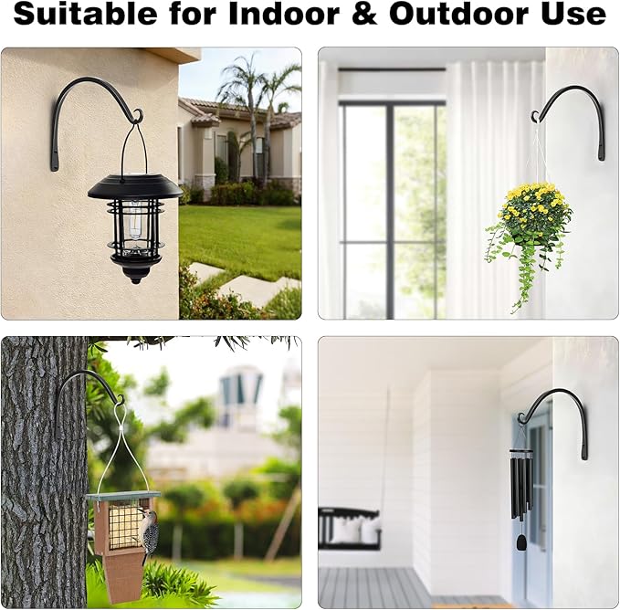 Gtongoko 2 Pack 10 Inch Plant Hangers Outdoor Metal, Plant Hooks for Wall Indoor, Outdoor Hooks for Hanging Bird Feeders, Plant Bracket, Lanterns, Wind Chinme, Black Gtongoko