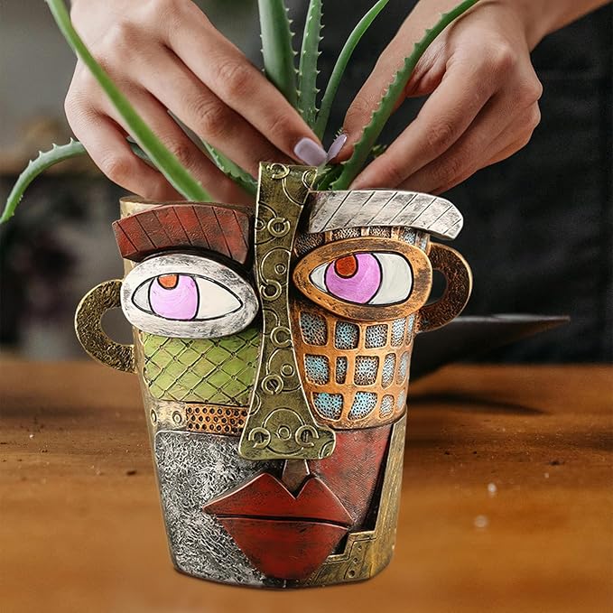 Abstract Face Planters Pots Head,Unique Head Planter for Indoor Plants,Funny Face Flower Pot,Colorful Plant Pots for Outdoor Garden Decor and Home Art Decoration(Classic) Midogaigai