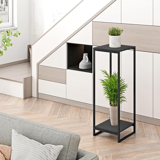 34" Tall Plant Stand Indoor, 2-Tier Modern Plant Shelf, Corner Flower Pot Holder Organizer for Living Room Balcony Patio Garden (Black) GreenLivingSpaces