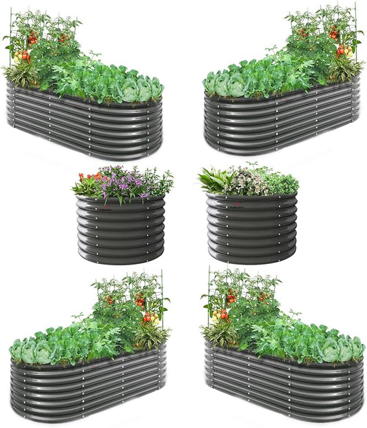 A ANLEOLIFE 6-Pack 6X3X2ft & 3x3x2ft Deep Root Galvanized Raised Garden Beds Outdoor for Planting Vegetables Flowers Herb, Quartz Grey AAnleolife