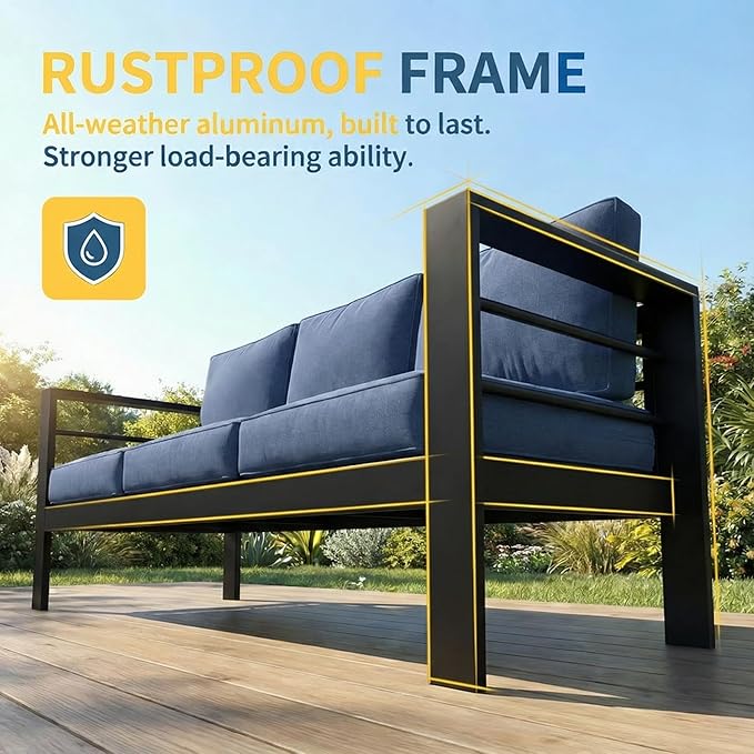 Solaste Aluminum Patio Furniture Set for All Weather, Oversized Metal Outdoor Furniture Set with 27.5" Deep Seating and 3.2" Wide Armrest, Outdoor Patio Sofa with 10" Back Suport Cushion Solaste