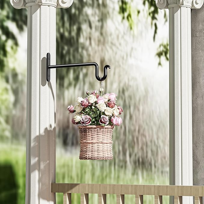 Hanging Plant Brackets 10 Inch - 2 Pack Plant Hanger for Hanging Plants, Plant Hook for Hanging Bird Feeders, Flower Baskets, Wind Chimes, Lanterns, Indoor or Outdoor. Rootora