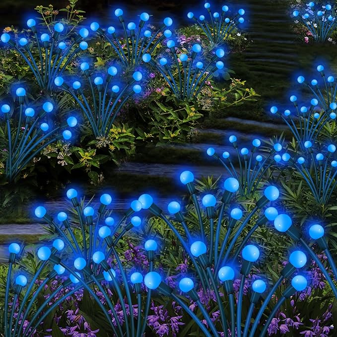 Kohlrabi Solar Garden Lights Outdoor, 4 Pack 40 LED Solar Blue Firefly Lights Waterproof, Starburst Wind Swaying Light for Outside Yard Patio Planter Flower Bed Walkway Christmas Decoration KohlrabiDecor