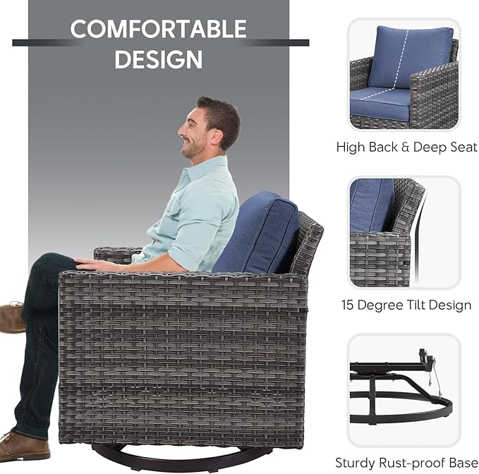 Belord Patio Sectional Furniture Set with Coffee Table: 8 Pieces Wicker Patio Conversation Set with L Shaped Sofa, Outdoor Swivel Glider Rocker, Rattan Ottomans, Removable Belord
