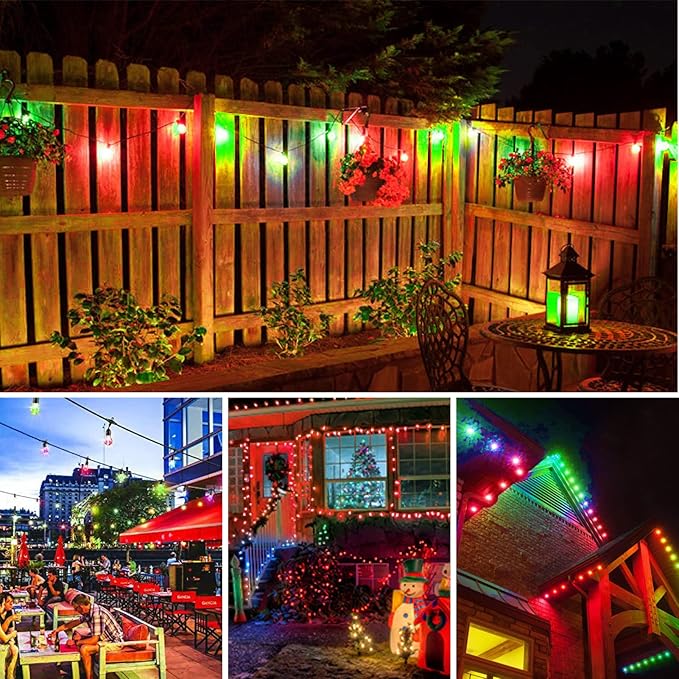 S14 Colored LED String Light Bulbs, 24-Pack 1W Plastic Shatterproof Waterproof Outdoor Indoor Replacement Bulbs for Home Decor, E26 Medium Screw Base, Red and Green Christmas Bulbs Meconard