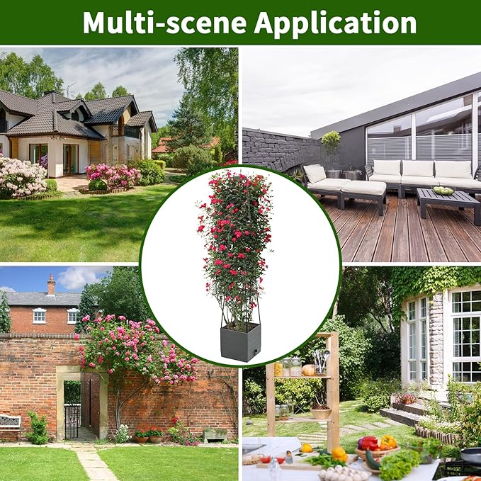 Raised Garden Bed, Planter Boxes with Trellis 58.3'' Tomato Planters for Climbing Vine Vegetables Flowers Plants Self Watering Tomatoes Cage for Outdoor Patio Greenhouse Qaobo
