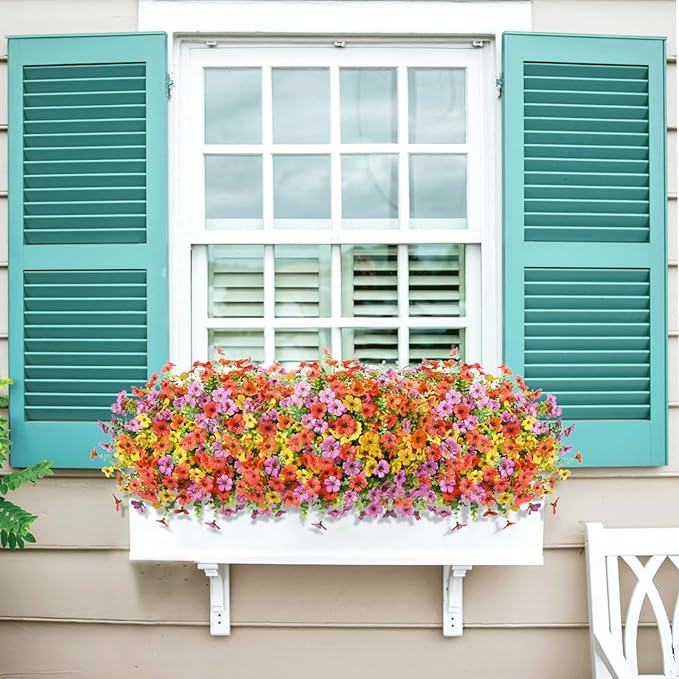Artificial Flowers Faux Plants Outdoor Fake Flowers Spring Decor,12 Bundles Realistic Plastic Plant Colorful Daisy UV Resistant for Porch Patio Home Yard Garden Window Box Pot Planters ZFProcessArtificialFlowers