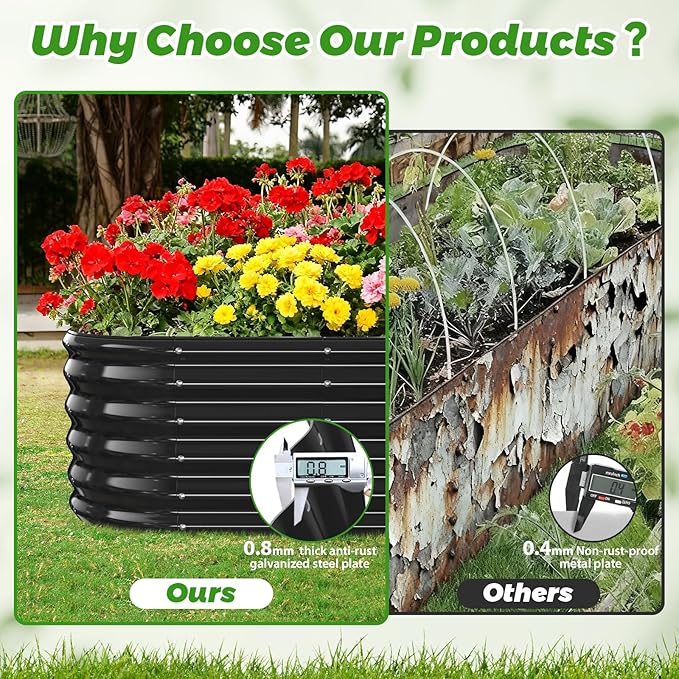 17" Tall Outdoor Garden Raised Garden Bed Kits, 4ft X 2ft Oval,0.8MM Thick Metal Raised Planter Bed/Ground Planter Box for Variety of Flowers,Herbs,Vegetables (Black, 48X24X16.5 Inches) YSEJOMP