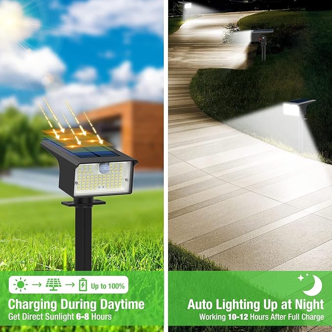 Nipify Solar Spot Lights Outdoor Motion Sensor, [6 Pack/62 LED]3 Modes Solar Landscape Spotlights Outdoor Waterproof, 2-in-1 Solar Lights Outdoor Wall Lights for Yard Garden Patio Pathway, Cool White Nipify